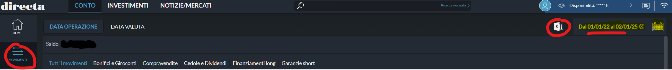 Export instructions for Directa, Transactions