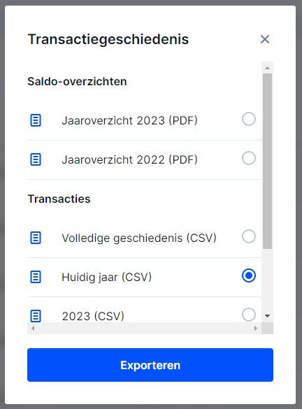 Export instructions for Bitvavo