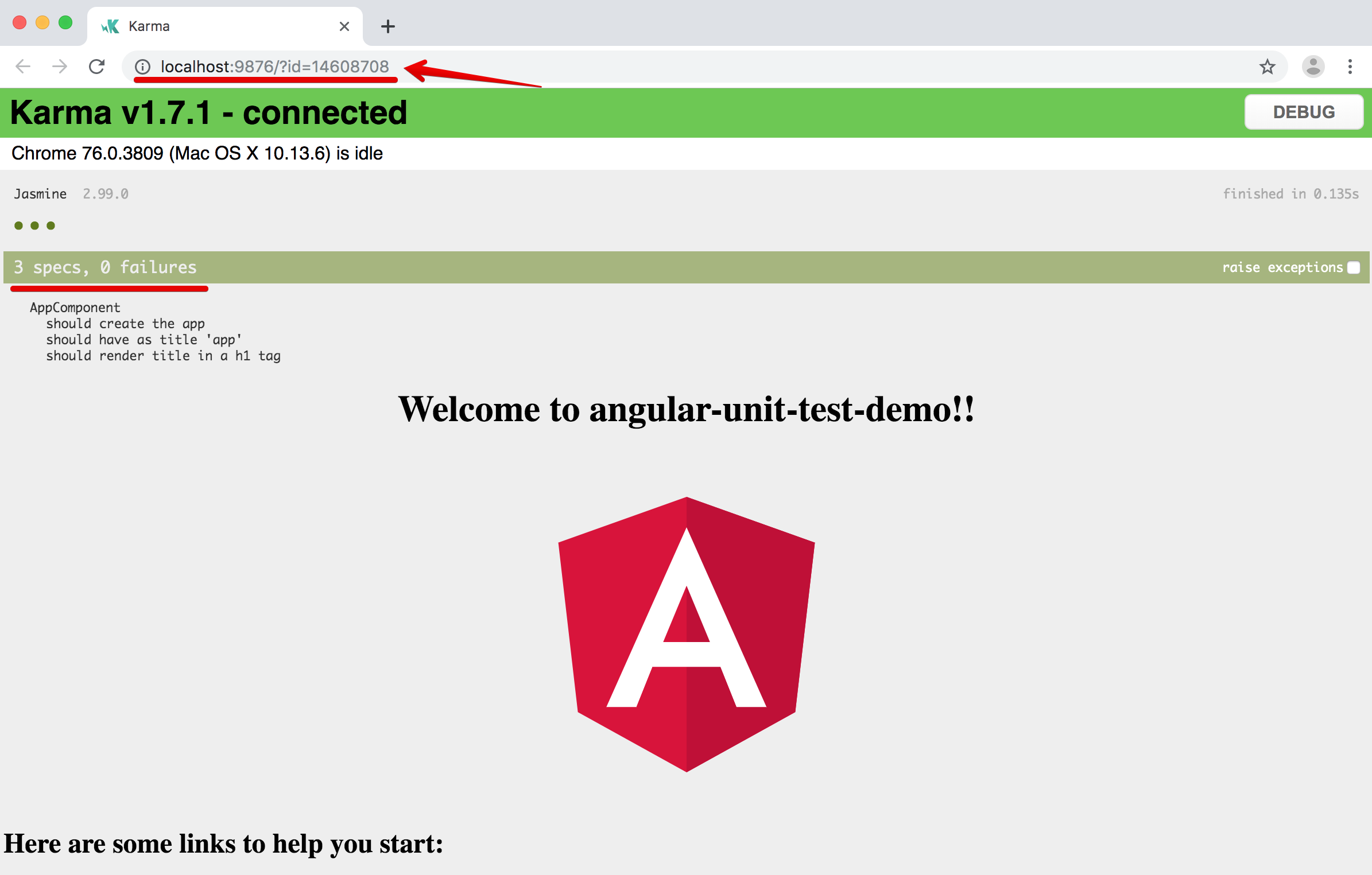 Running Angular Test - ng test output