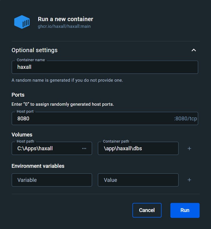 A screenshot of Docker Desktop container setup. Find the image in this repo, at /docker/docker_desktop_setup.jpg