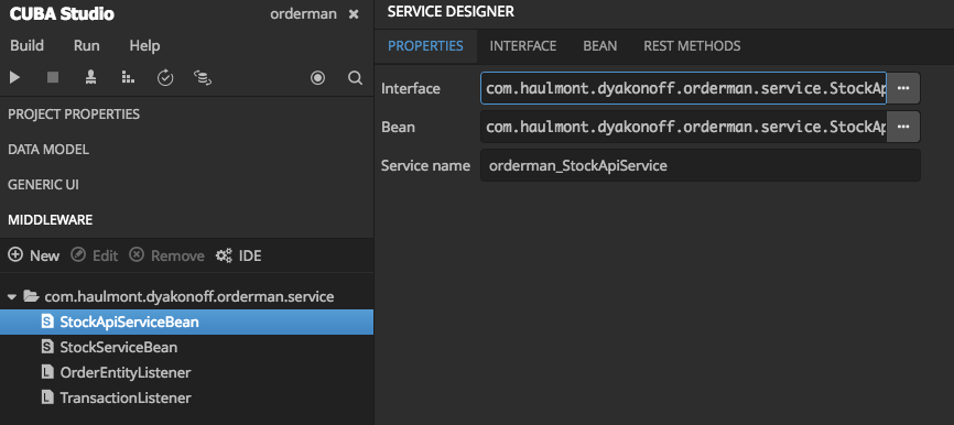 Figure 6: Adding a middleware service