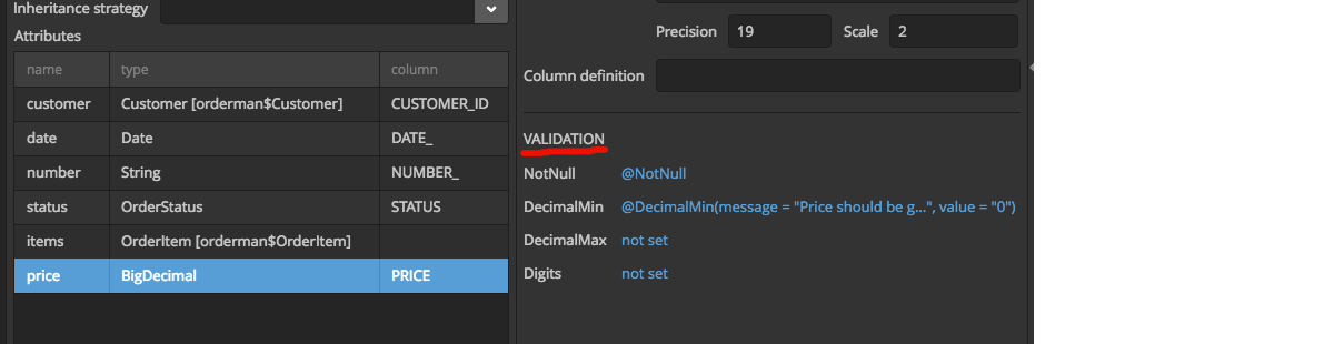 Figure 4: Bean validation tab