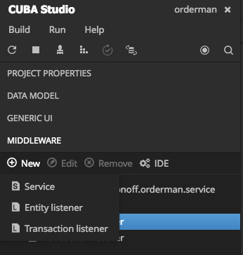 Figure 11: Creating listeners in CUBA studio