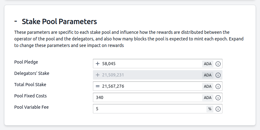 Stake pool parameters prinstscreen