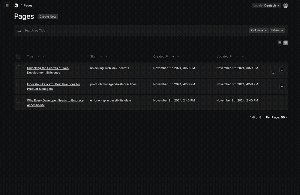 Payload Tree List Plugin Example with some items open and other closed