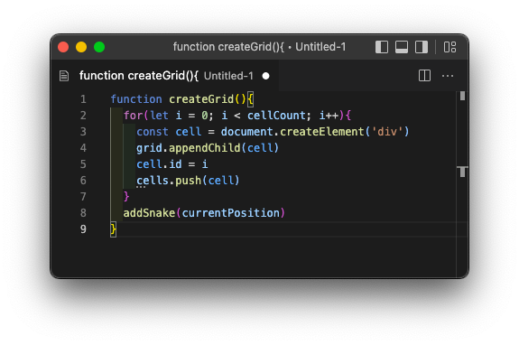 createGrid() function screenshot