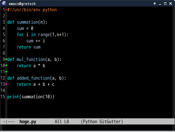 Screenshot of git-gutter-fringe.el