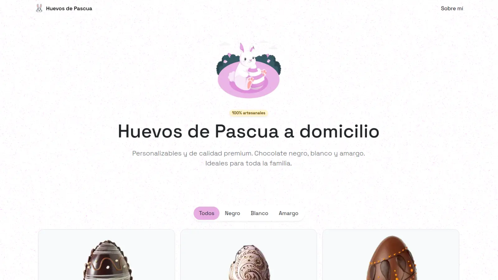 Captura de pantalla del sitio web venta de huevos de pascua