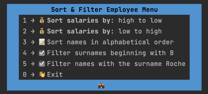 Sorting & filtering Menu