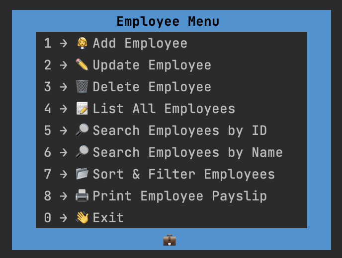 Employee Menu