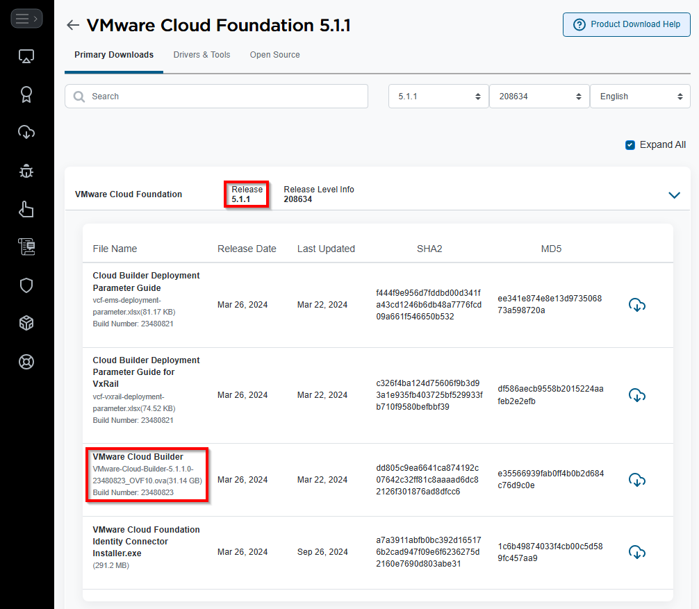 Broadcom Support Site - VCF 5.1.1 Downloads