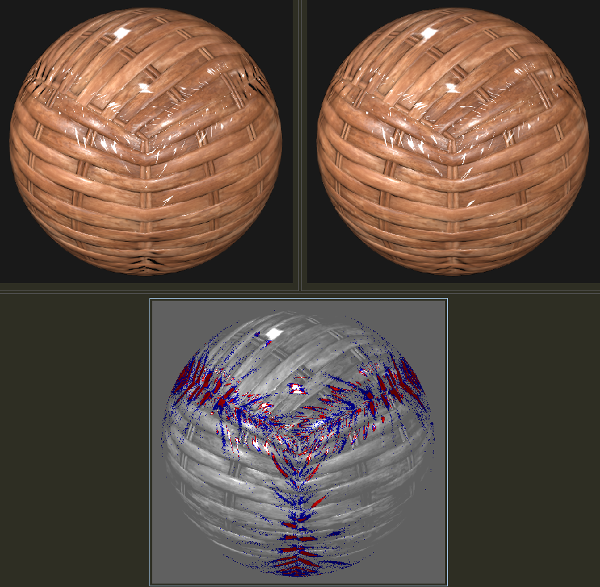 ClearcoatWicker, original vs. normalization corrected