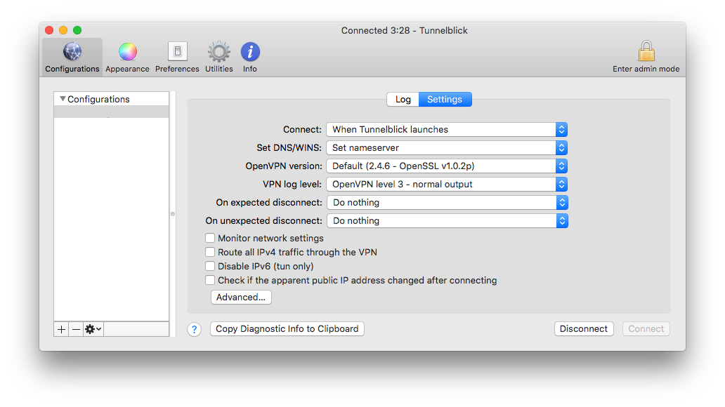 Tunnelblick Settings