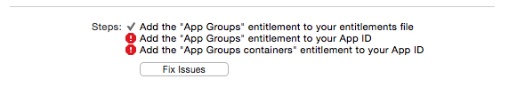 Incorrect App Group Capabilities