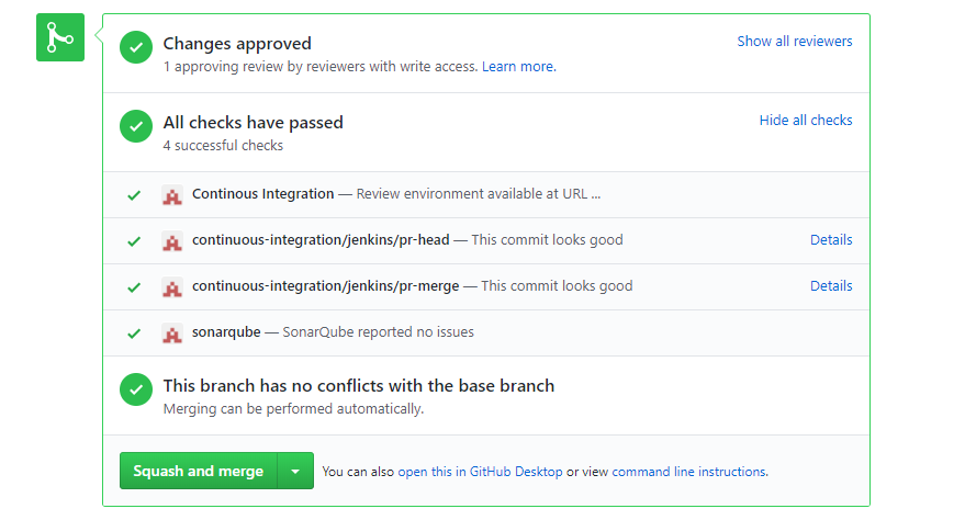 GitHub - Pull request statuses