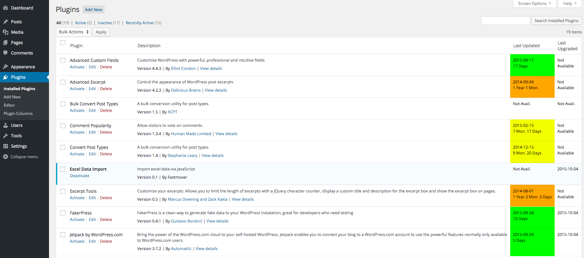 Plugins Last Updated Column Screenshot 1