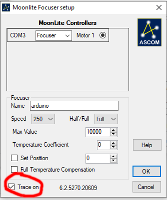 ASCOM setup finds focuser