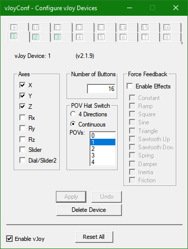 vJoy Configuration Screenshot