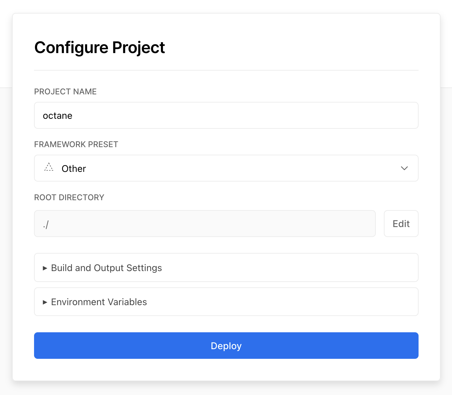 Vercel configure project