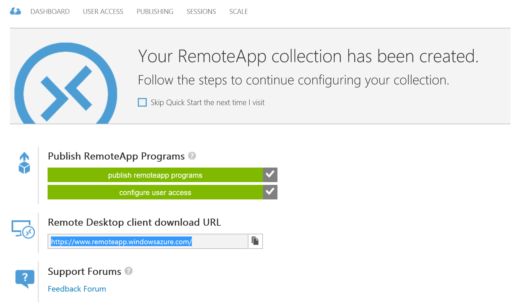 The client download URL for RemoteApp