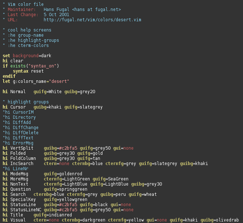 Screenshot: http://hans.fugal.net/vim/colors/desert.html