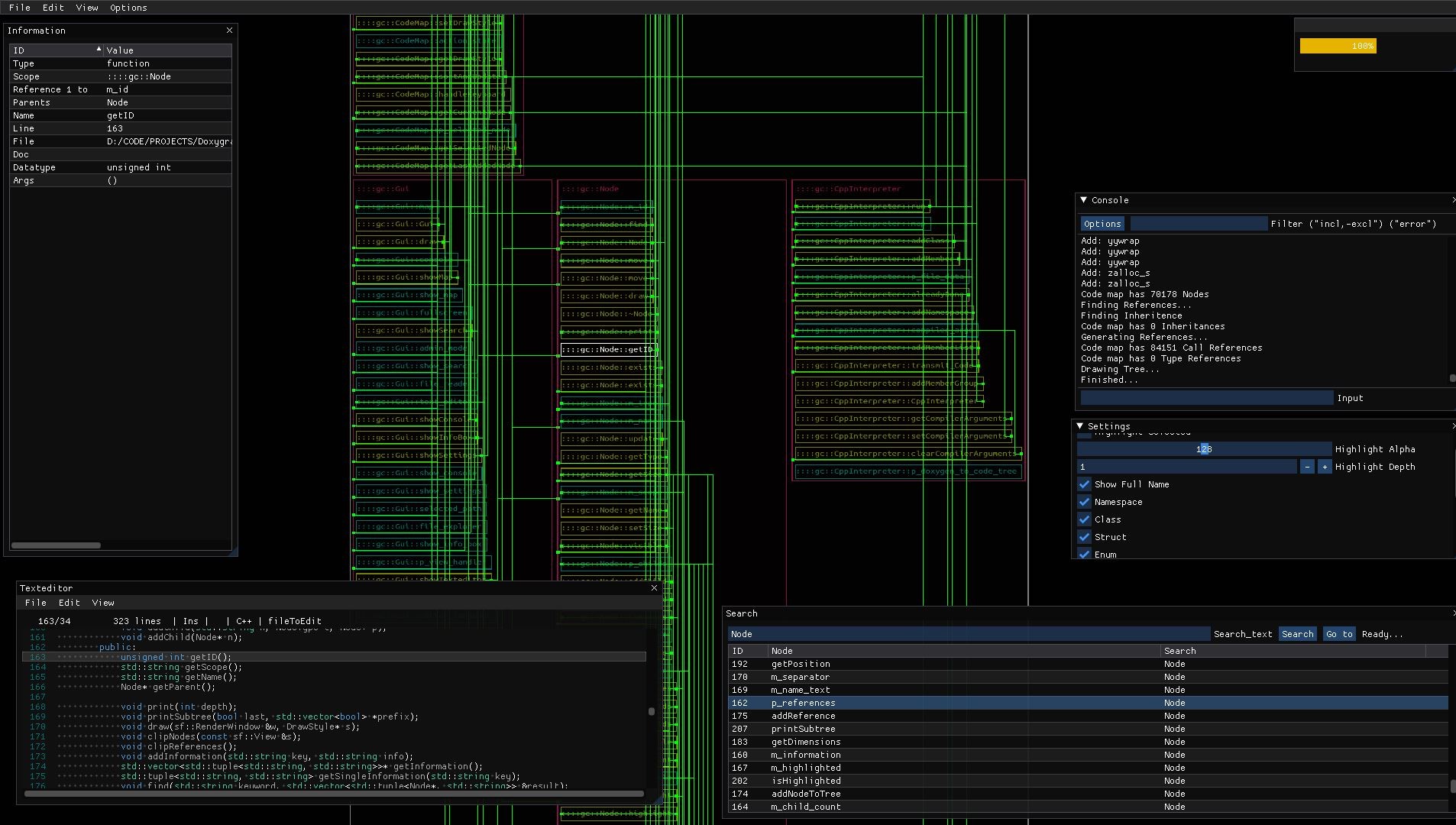 Screenshot of Doxygraph viewing its own code