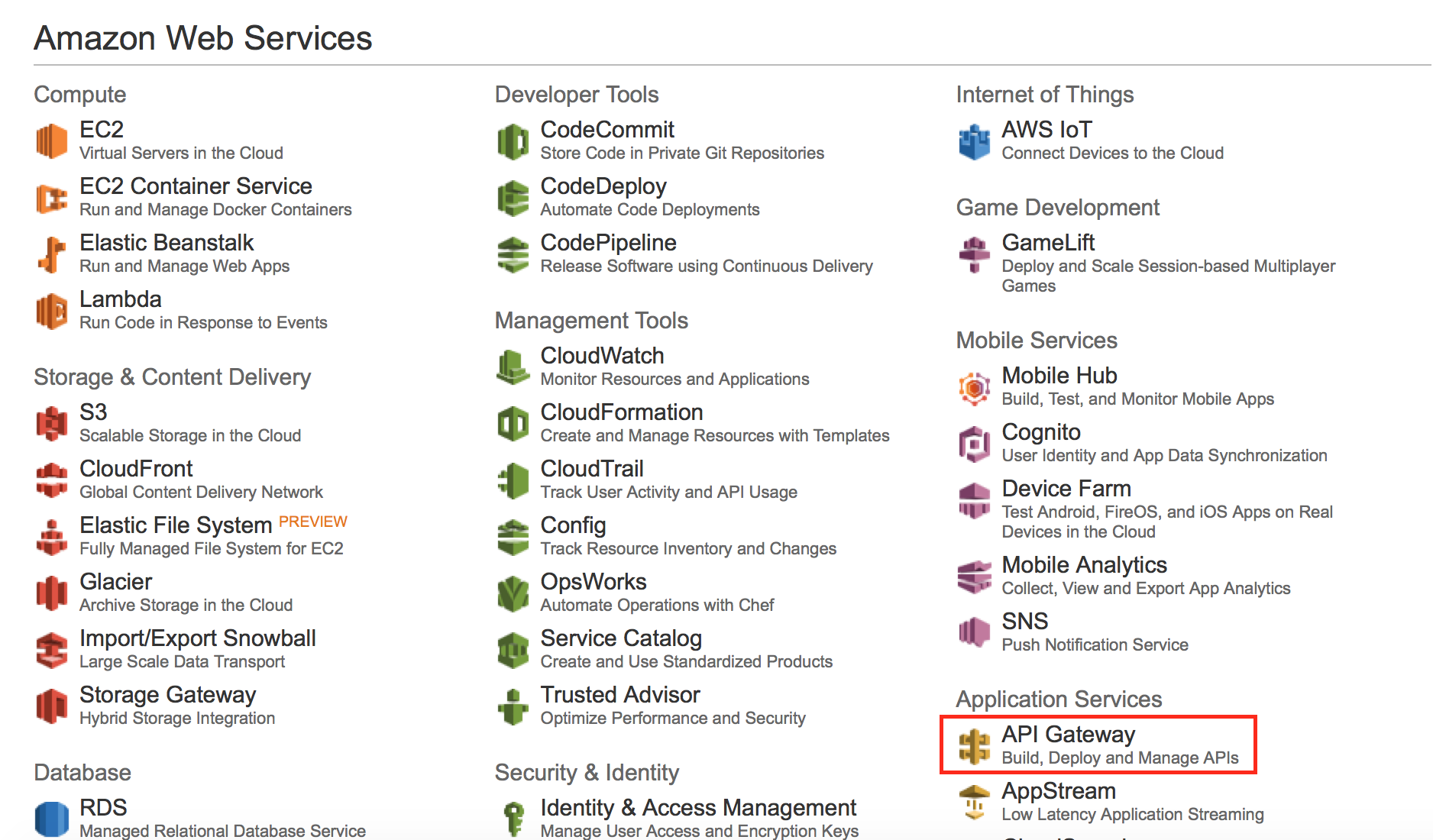 API Gateway in Management Console