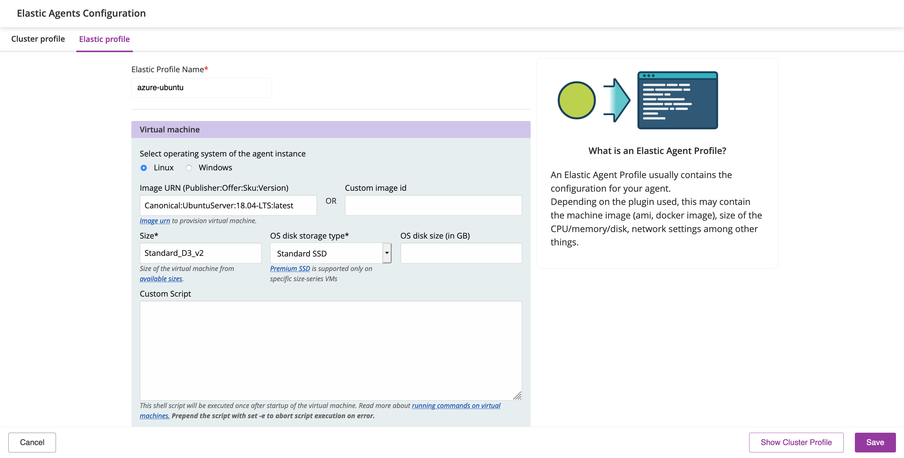 Creating an elastic profile