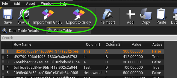 Import/export Gridly Data Table