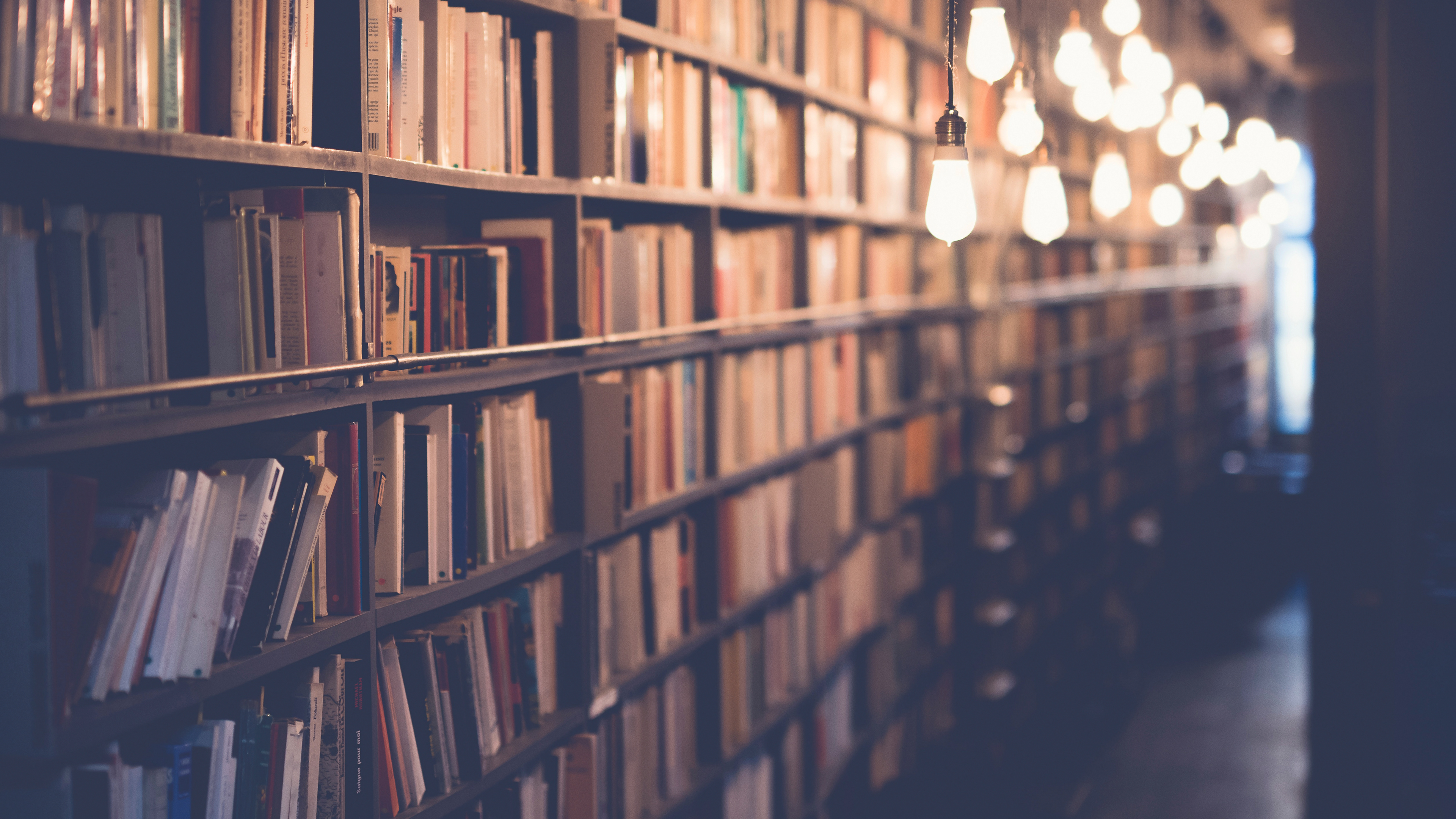 a_bookshelf_with_lights_from_the_ceiling