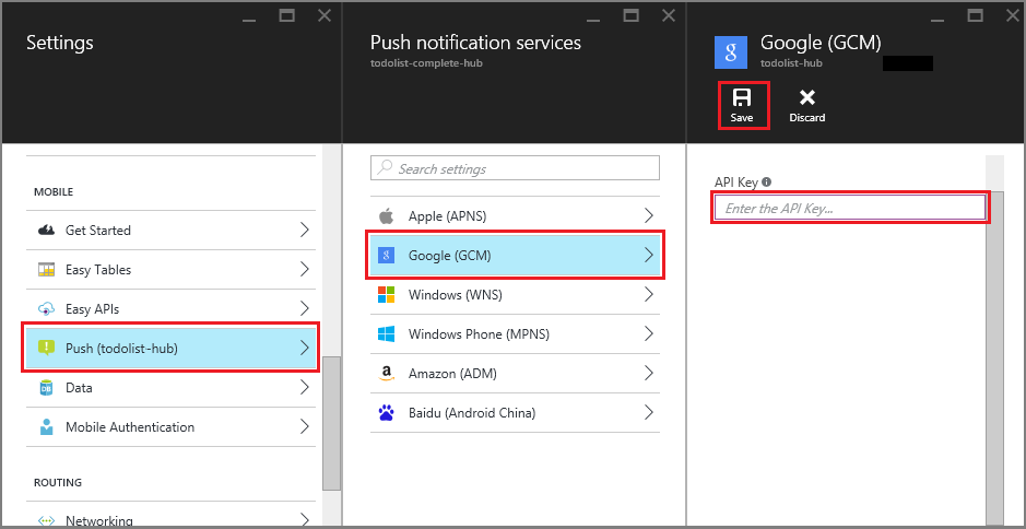 Set the GCM API key in the portal