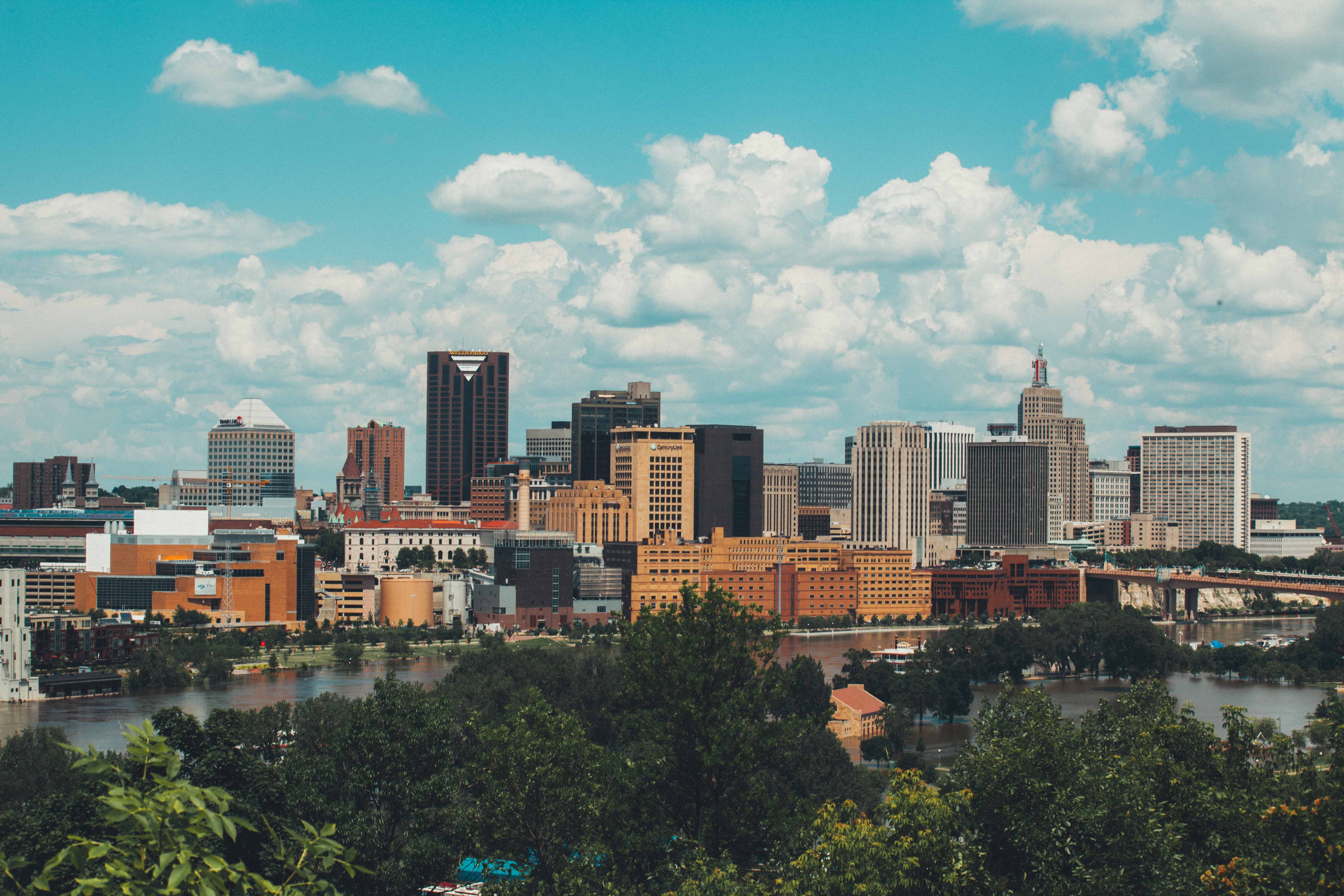 a_city_with_trees_and_water