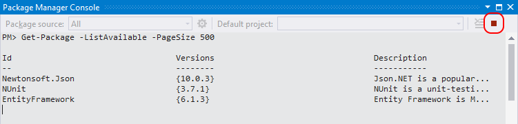 Package Manager Console stop control