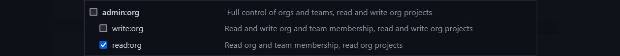 Add read:org scope to personal token