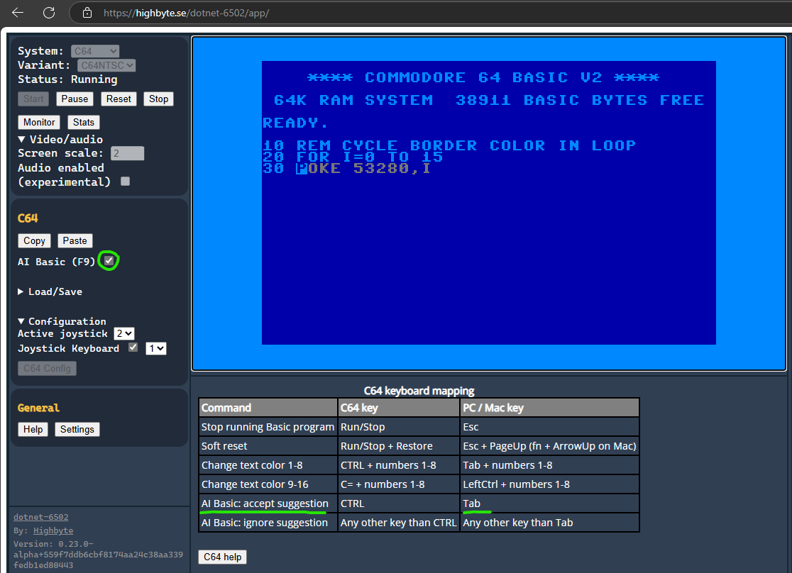 C64 Basic AI code completion