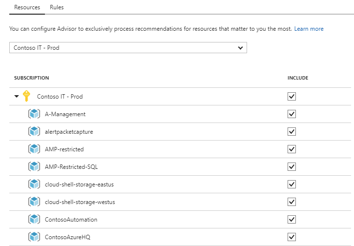 Advisor configure resources example