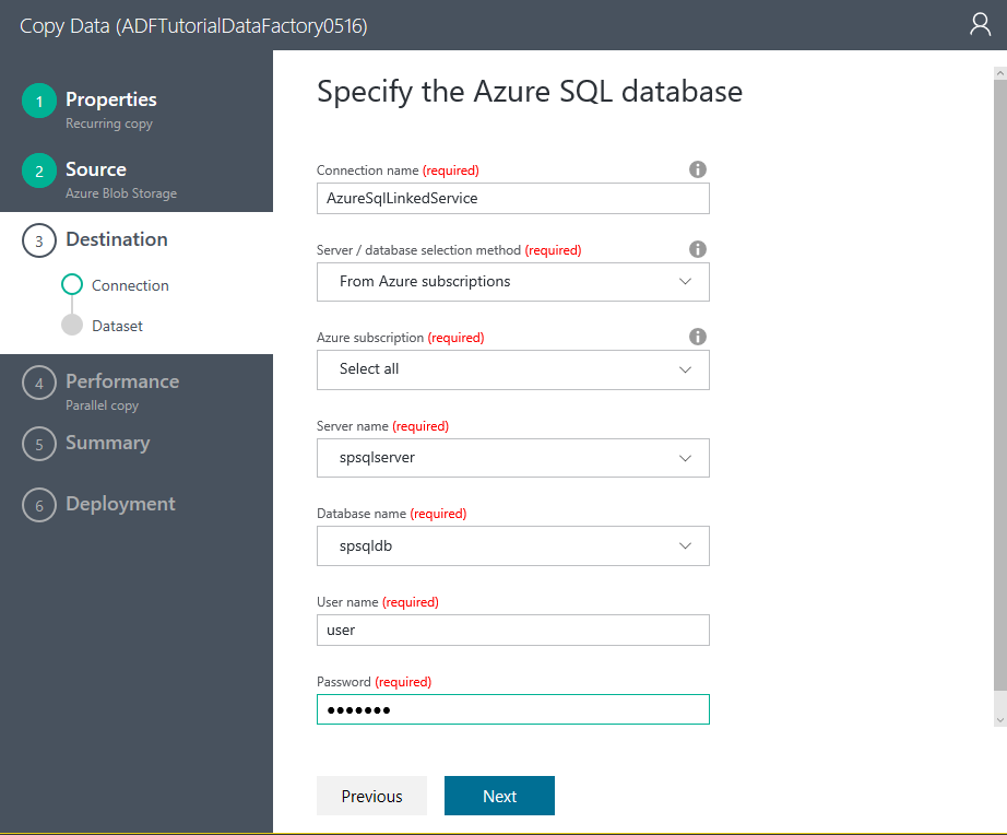 Copy Tool - specify Azure SQL database