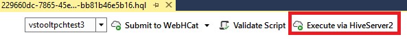 Screenshot of the Data Lake Tools for Visual Studio Execute via HiveServer2 option