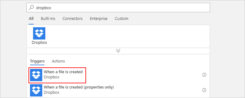 Select Dropbox trigger