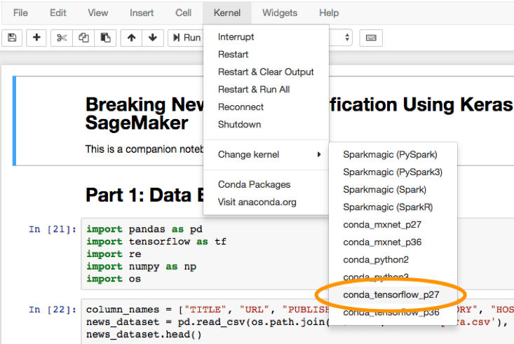 SageMaker notebook change kernel