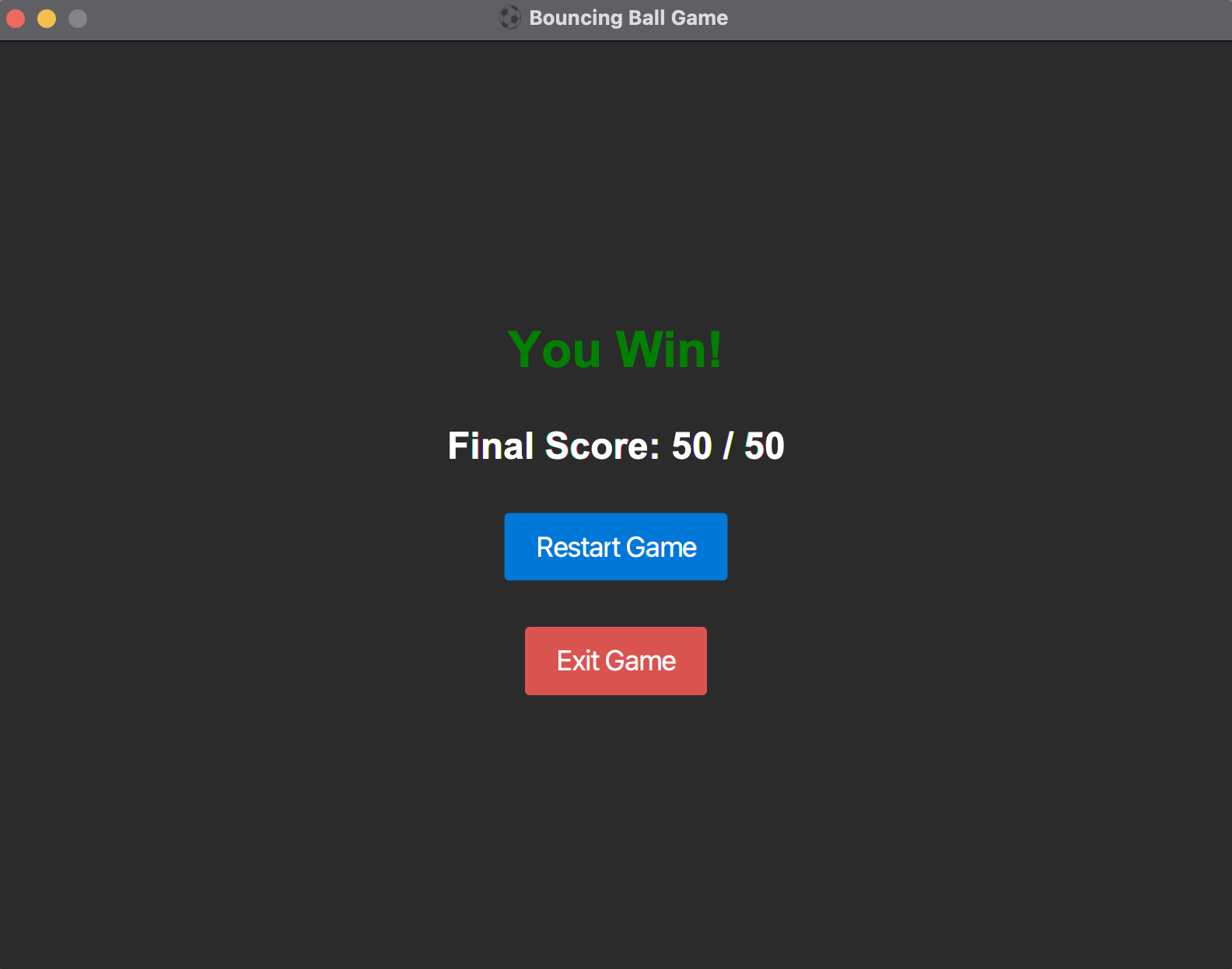 Bouncing Ball Game Win Screen