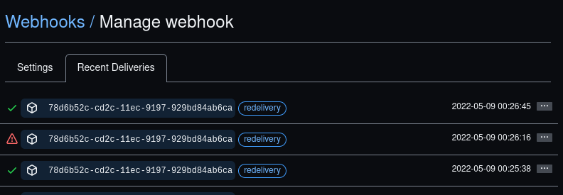 Github's Recent Deliveries webhook tab in its UI