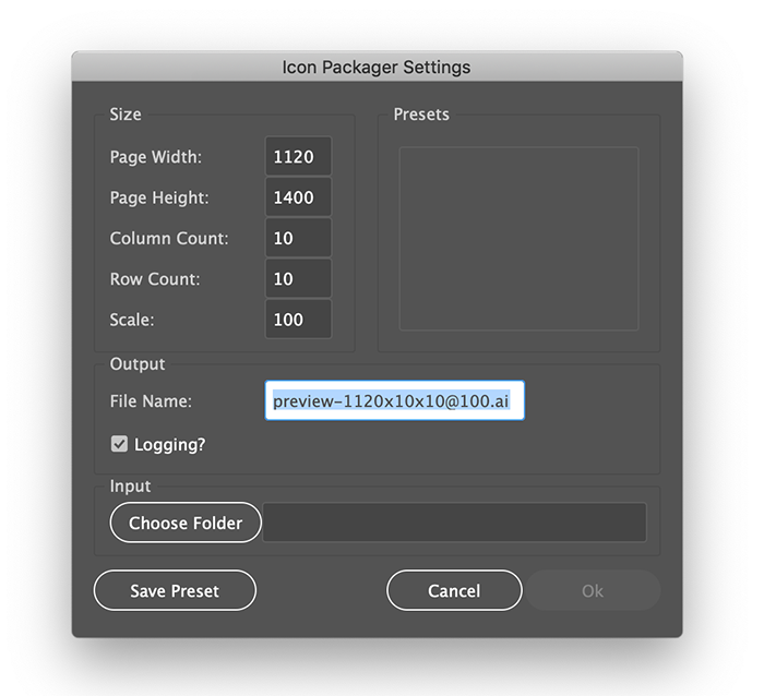 Icon Packager settings dialog