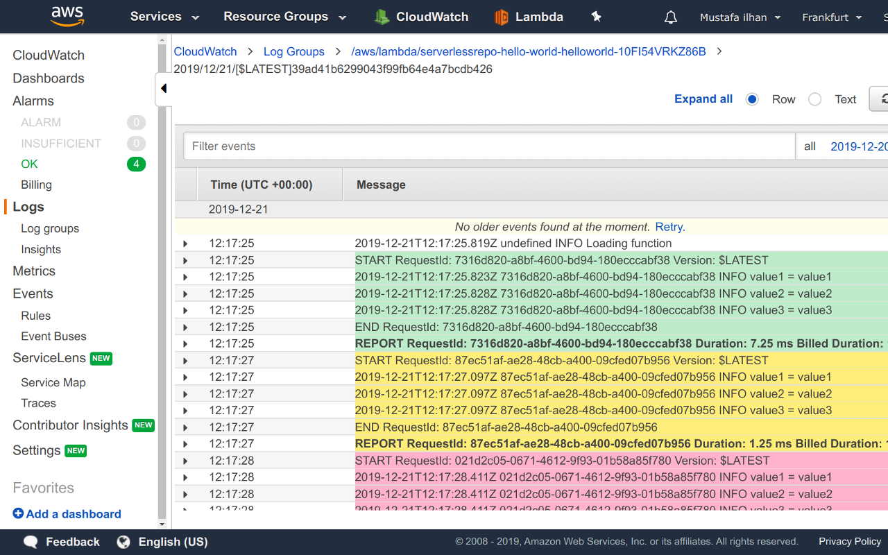 Grouping AWS Lambda log