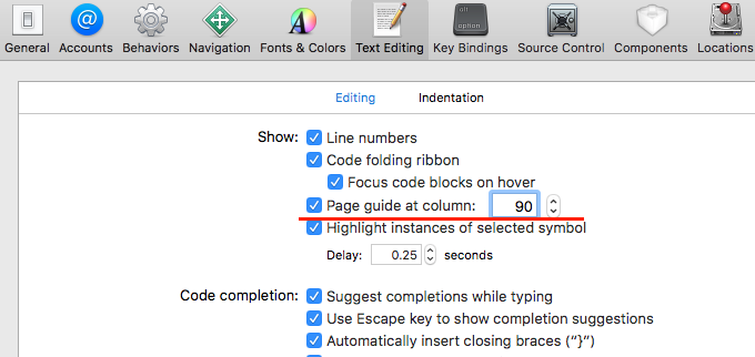 Xcode page guide settings