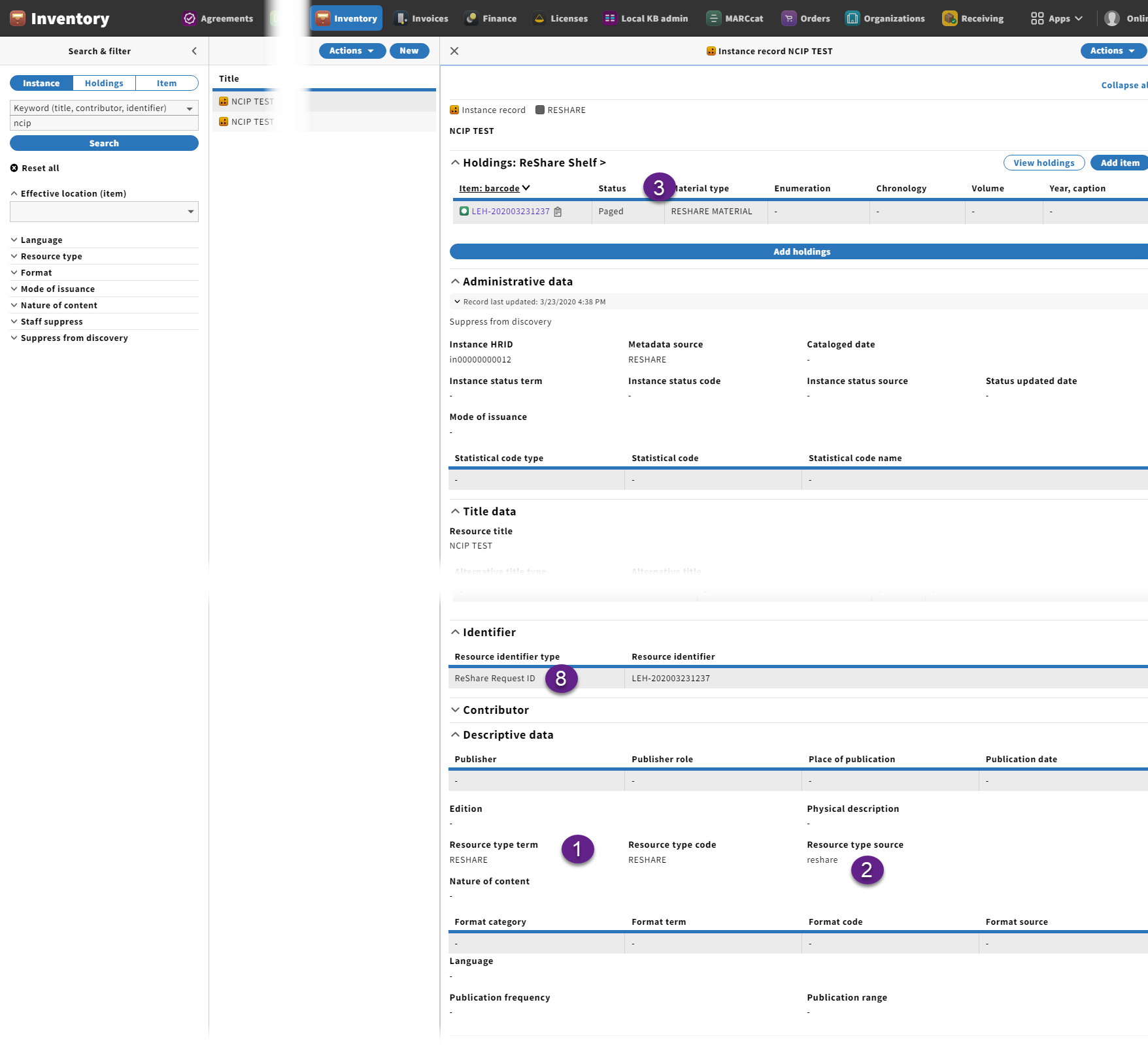 Illustrates how the NCIP property values will be used on the instance record