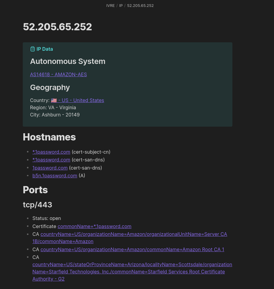 Address used by 1password.com