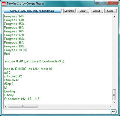 OTA upload successful - output on an external serial terminal