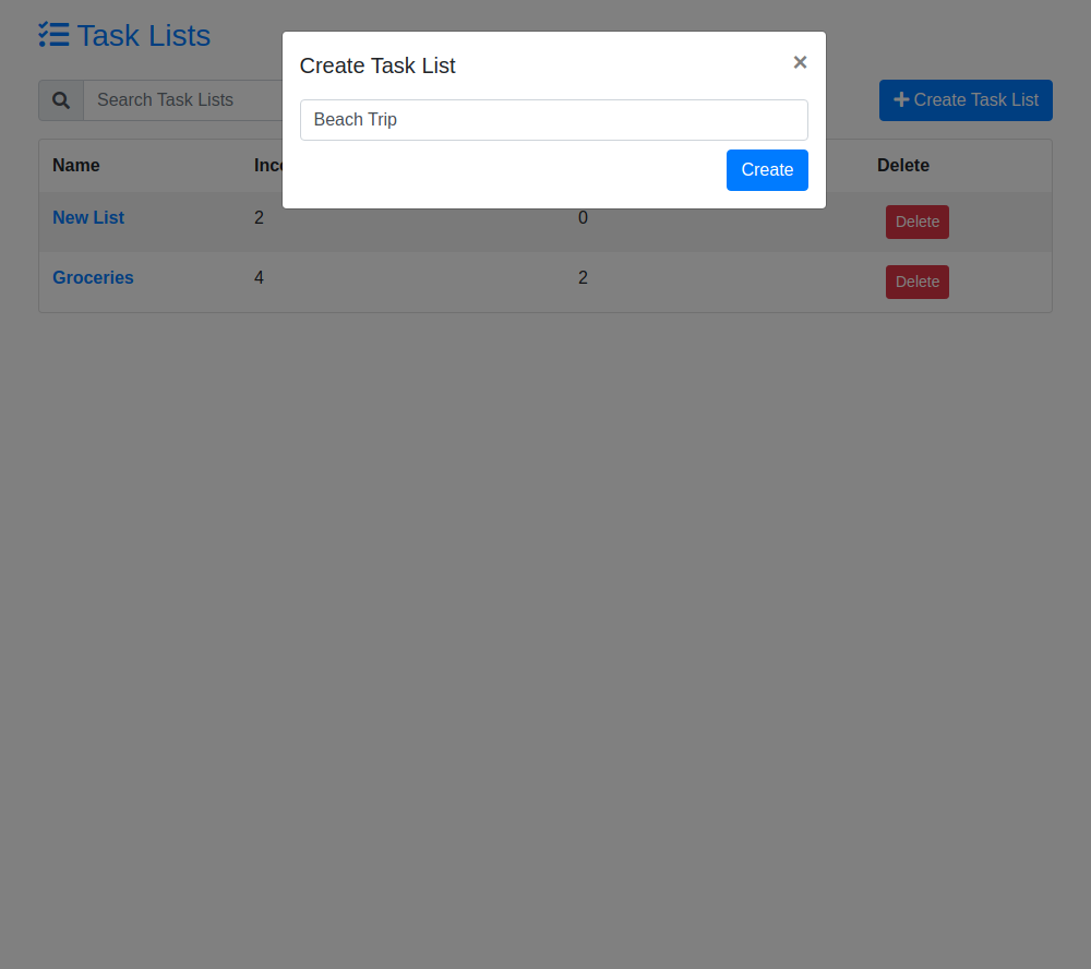 Adding a new TaskList