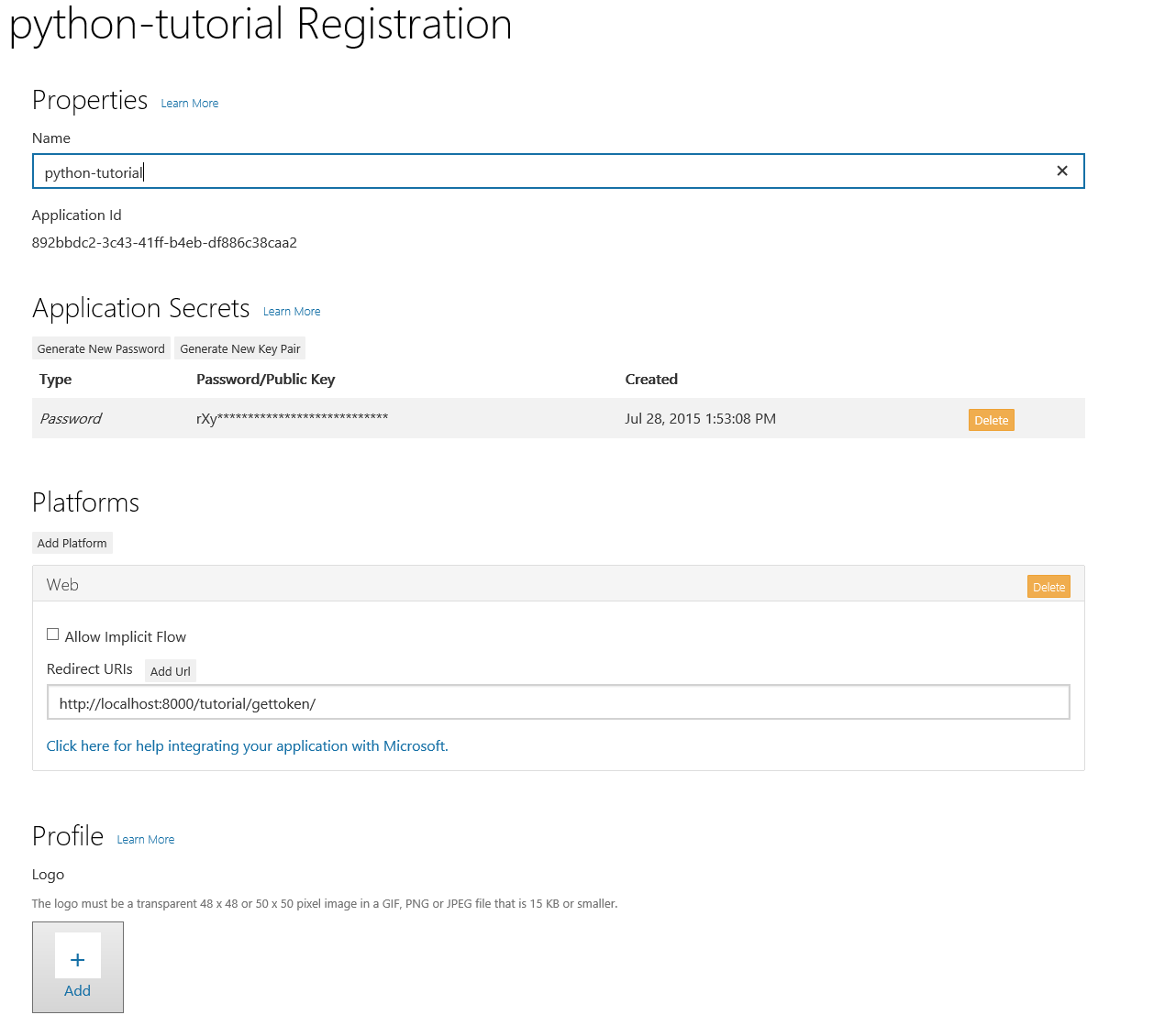 The completed registration properties.